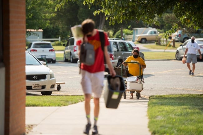 Photo of people walking on the Hesston College campus.