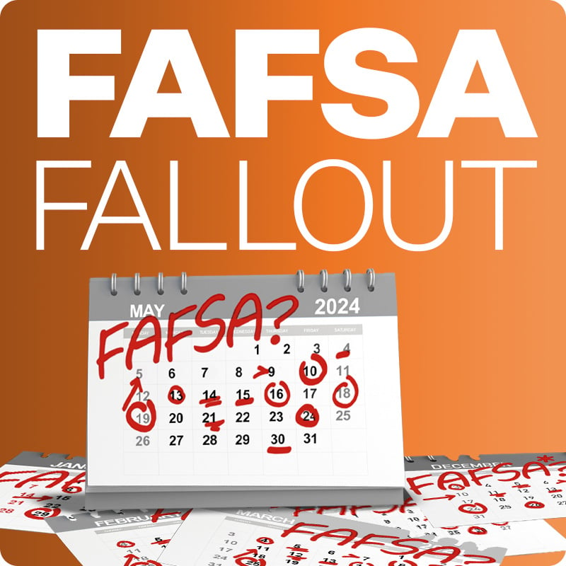 FAFSA Fallout logo. A marked up calendar on an orange background
