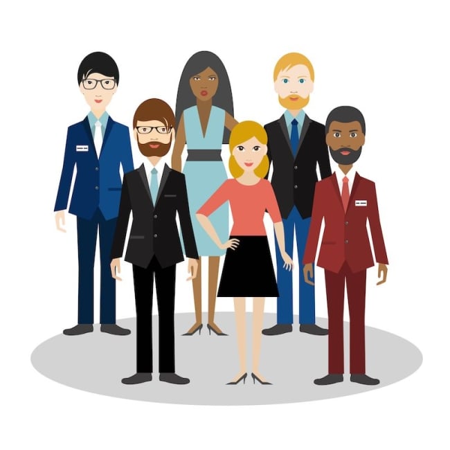 Illustration of a diverse group dressed in business attire