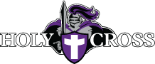 Image of Holy Cross logo, a knight with a sword and a shield emblazoned with a cross.