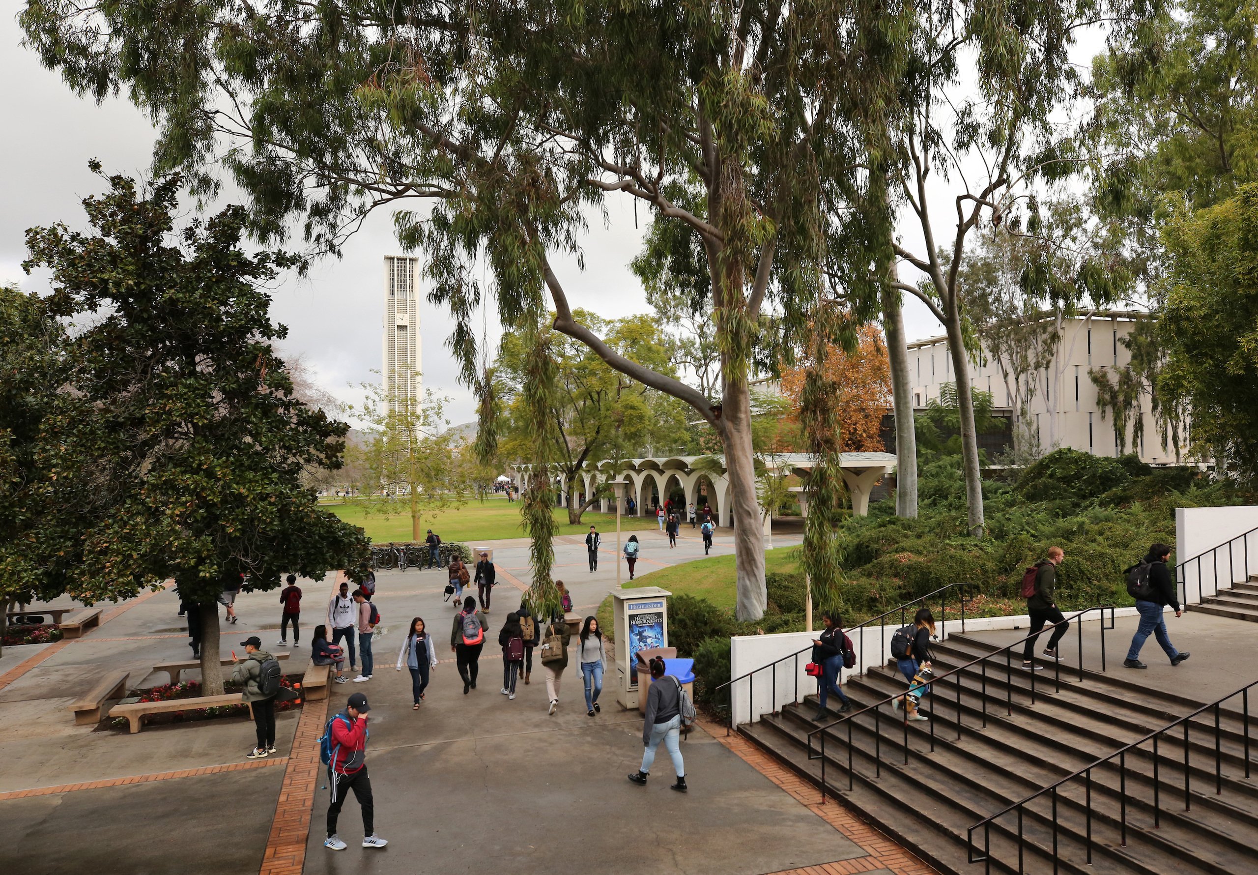 Students walk around the University of California, Riverside, campus. 