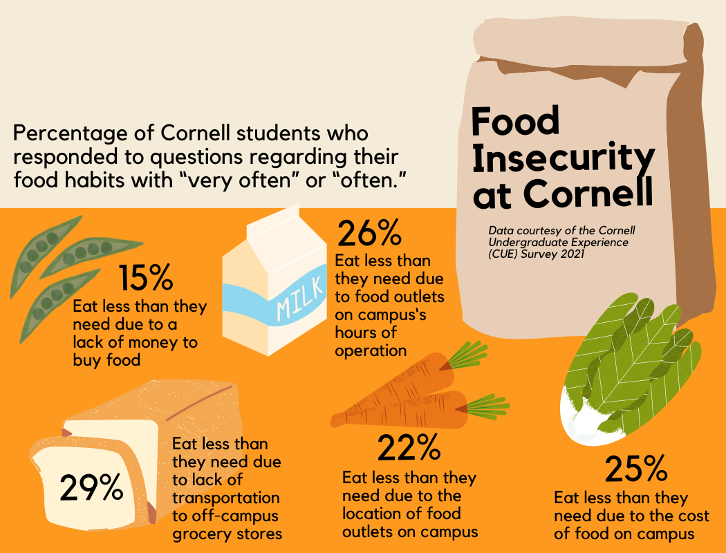 An infographic featuring statistics on food insecurity at Cornell University.