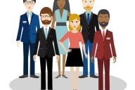 Illustration of a diverse group dressed in business attire
