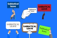 Different hands holding different signs saying “sabbatical leave”