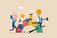 Illustration showing business employees looking happy with their work.