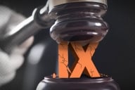 A gavel comes down on the letters "IX"