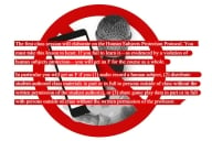 A photo illustration consisting of a cellphone in someone's hand and a microphone, with a red slash through both of them. Superimposed on top are words from University of California, Los Angeles, professor Susanne Lohmann's audio-recording ban.
