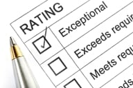 An image of a rating, or rubric, with the categories "exceptional," "exceeds requirements," "meets requirements," etc. "Exceptional" is checked. 