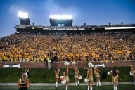 The student section at the University of Missouri versus the University of South Dakota football game