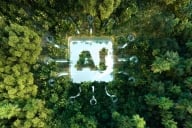 An icon that says "AI" can be seen from above in the middle of an expanse of otherwise intact rainforest.