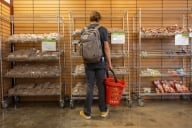 A University of Houston student browses the on-campus food pantry, the Cougar Cupboard