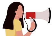 An illustration of a young person speaking into a bullhorn.