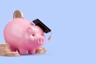 Piggy bank with graduation cap