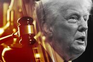 Illustration showing Donald Trump's face and a gavel