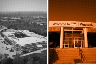 A photo of the University of Wisconsin–Milwaukee at Washington County campus on the left and a photo of the UW Waukesha campus on the right.