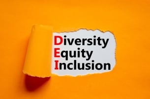 The words "Diversity, Equity and Inclusion" against an orange background.