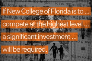 A photo illustration of New College of Florida's business plan