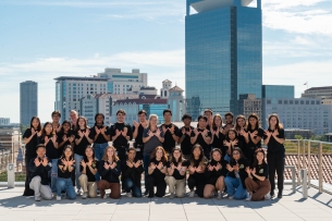 Students on the Rice EMS team smile for a photo