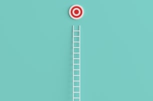 Ladder leading up to a red-and-white bull’s eye