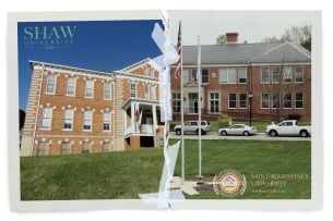 A photo of Shaw's and Saint Augustine's campuses juxtaposed.