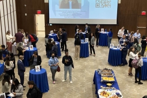 A room full of high-top tables at the 2022 Health Professions Expo at Seton Hall