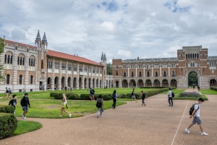 Students walk to class at Rice University on Aug. 29, 2022, in Houston.