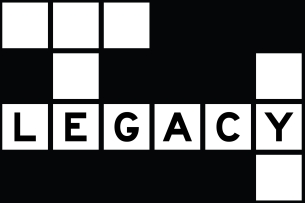 An image of a crossword puzzle with blank spaces; one line is filled out, across, reading "LEGACY."