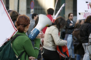 Students gather outside to protest