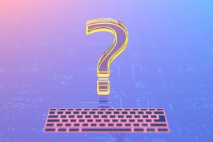 An illustration of a question mark hovering above a keyboard.