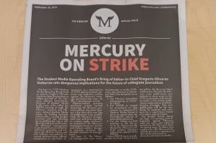 The front page of a newspaper reading "Mercury on Strike"