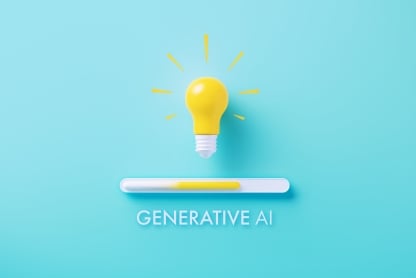 An illustration of a lightbulb over a loading bar and the words "Generative AI."