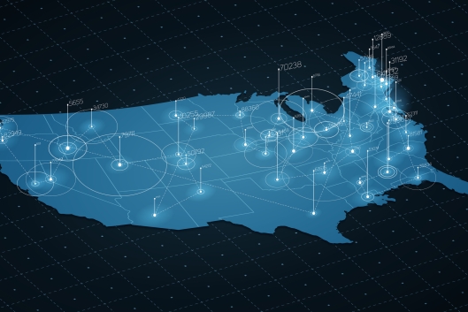 Map of United States with scientific data visualization