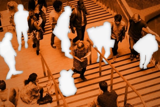 A photo illustration with students replaced by silhouttes. 