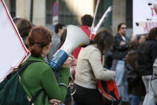 Students gather outside to protest