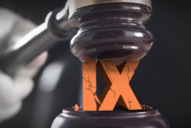 A gavel comes down on the letters "IX"