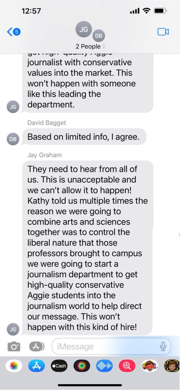 Text messages between Texas A&M regents