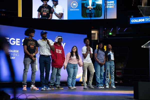 Students on a stage