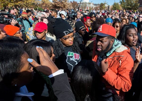 Student protesters in a crowd