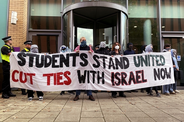 A photo of pro-Palestinian protesters at the University of Manchester.