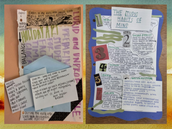 Two examples of student notes that use creative layering and post-it notes to expand notes on the page