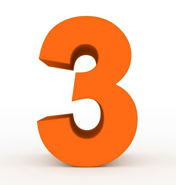 The number 3, in orange against a white background.