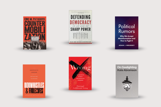 A compilation of six book covers featured in the accompanying essay.