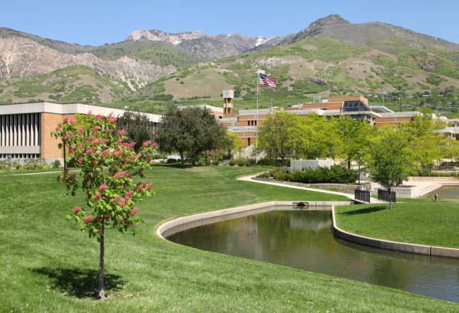 Weber State University's campus on a clear, sunny day.