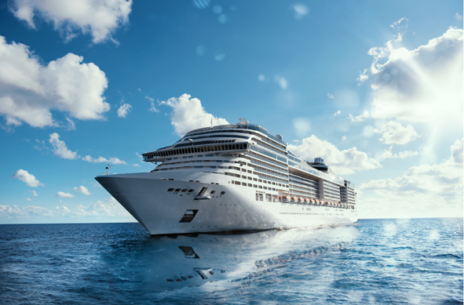 A large cruise ship on the water.