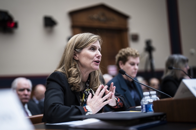 University of Pennsylvania president Liz Magill, a light-skinned woman with blond hair