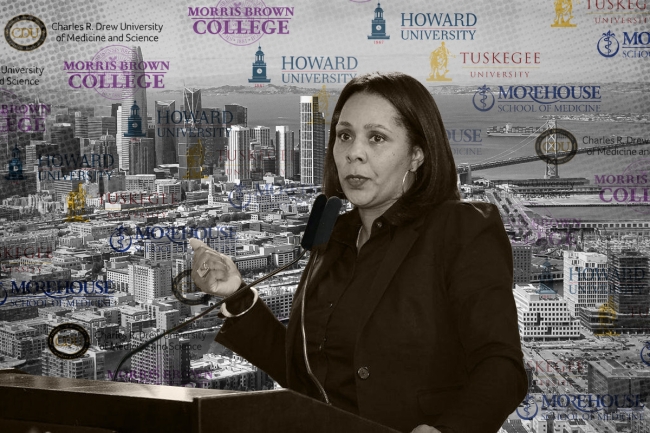 Photo of San Francisco Skyline, Sheryl Davis and several HBCU logos