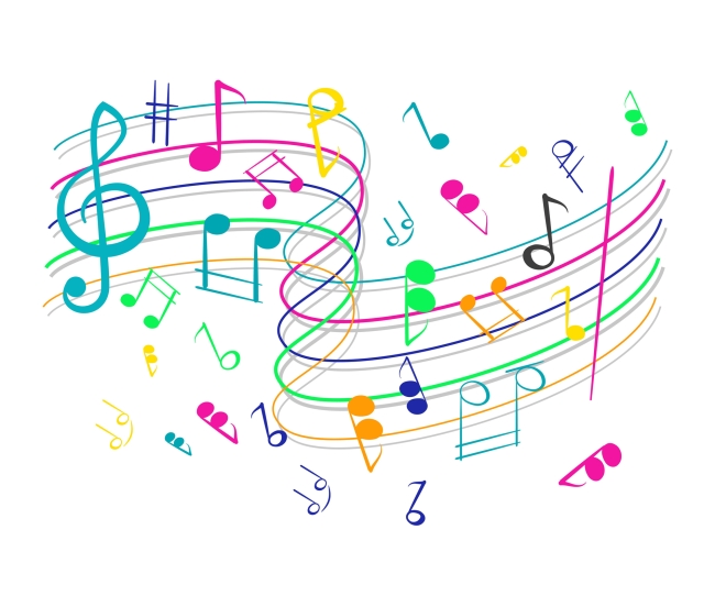 Bars of music with colorful and playful notes