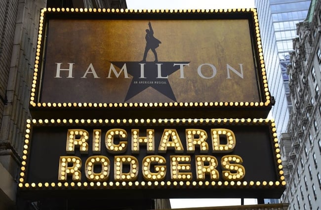 The Richard Rodgers Theatre in New York City, site of Broadway premiere of the musical “Hamilton” 