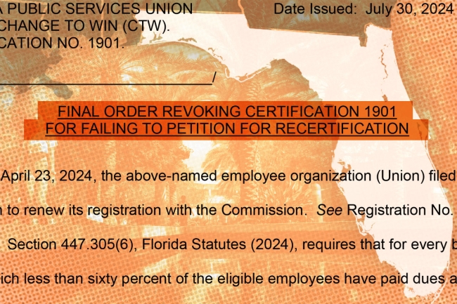 A photo illustration of union decertification paperwork.