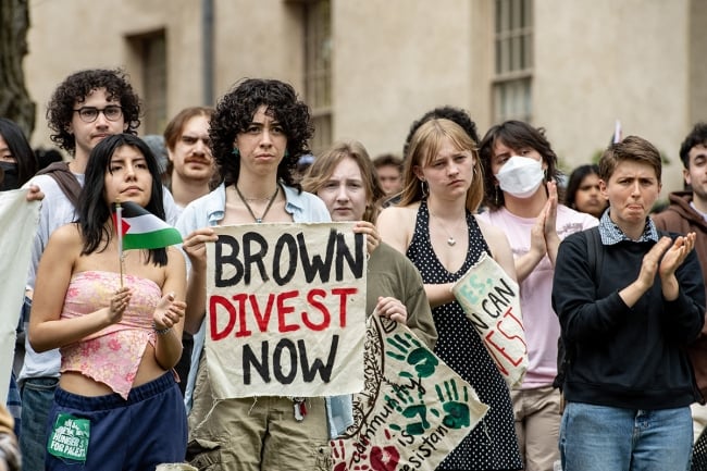 A photo of pro-Palestinian protesters at Brown University.